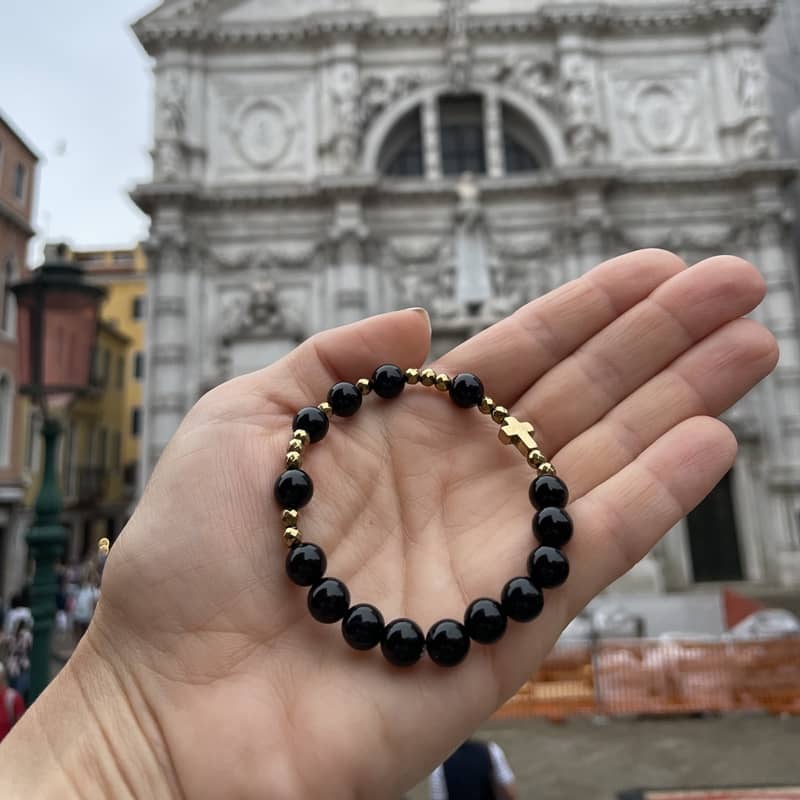 Bransoletka Różaniec Onyks • Złoty Hematyt - obrazek 5