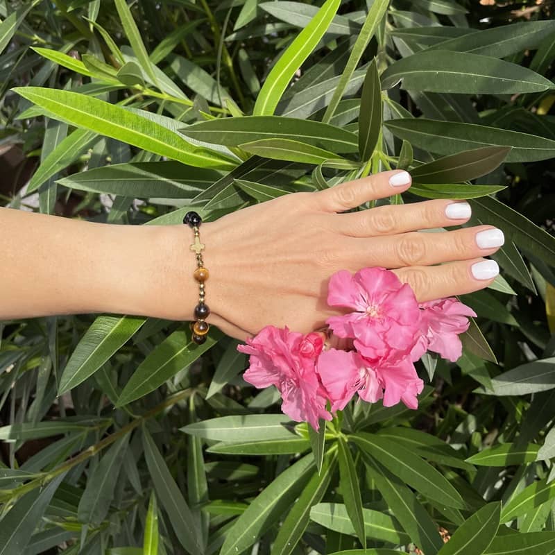 Bransoletka Różaniec Onyks • Tygrysie Oko • Hematyt