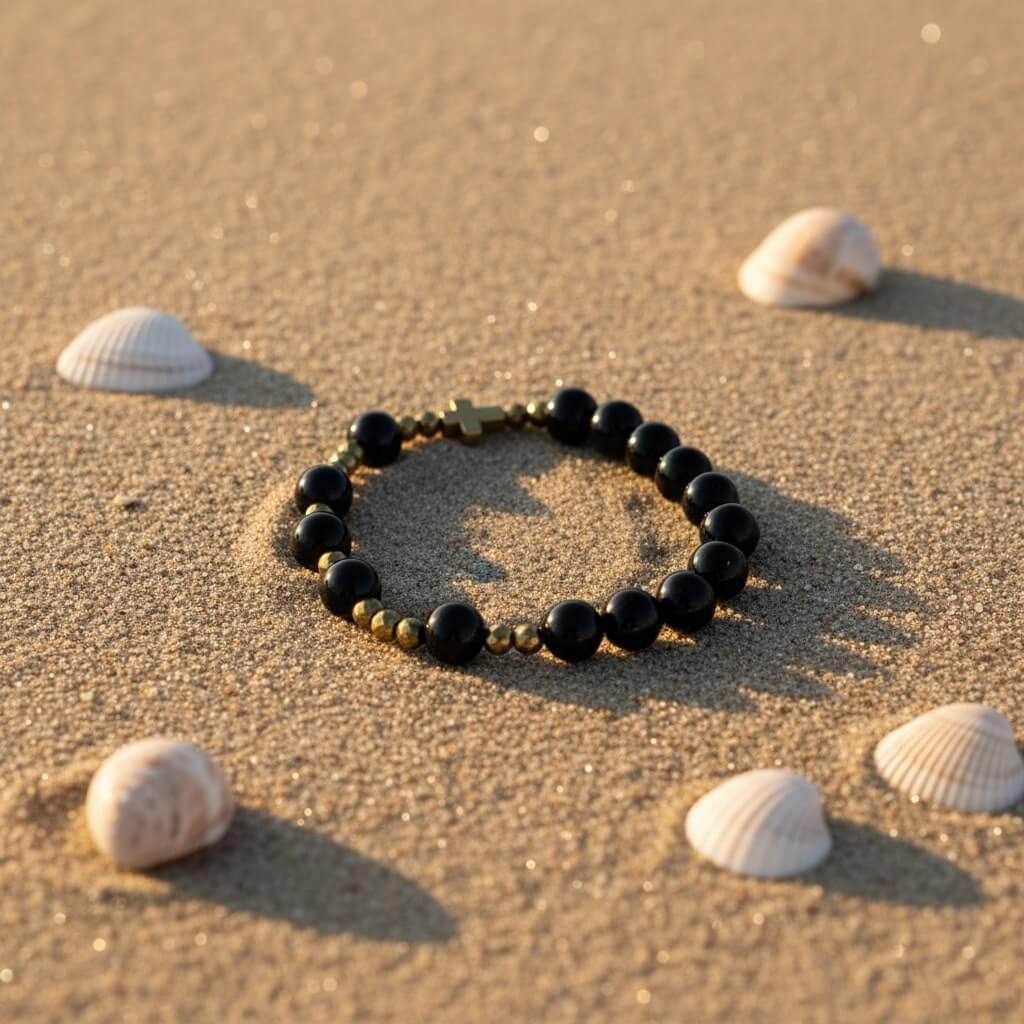 Bransoletka Różaniec Onyks • Złoty Hematyt - obrazek 6