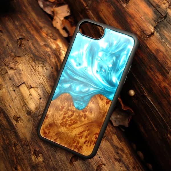 Drewniane etui na telefon Blue Splash - obrazek 3