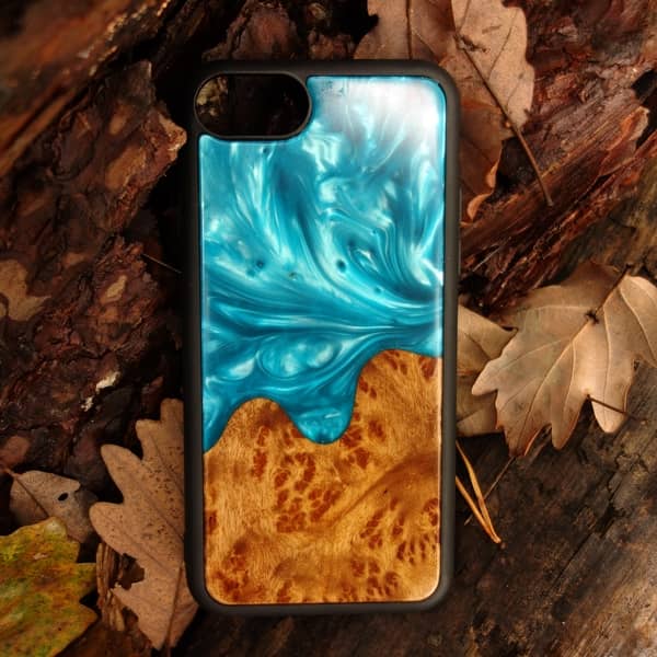 Drewniane etui na telefon Blue Splash